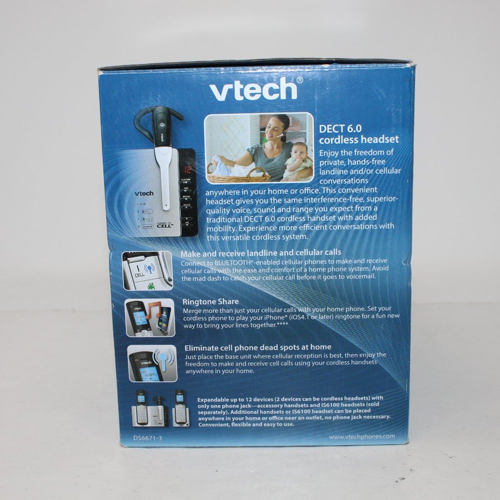 VTech DS6771-3 Two Handset Connect To Cell Answering System w/ Cordless Headset - Picture 3 of 7